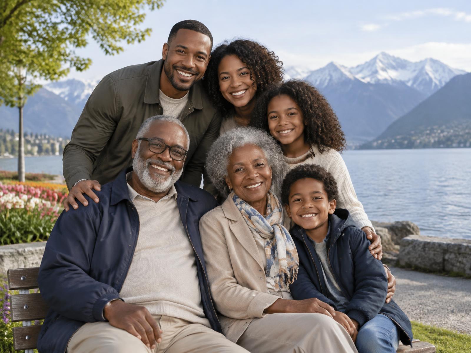 Happy Black family together in a bright and welcoming setting.